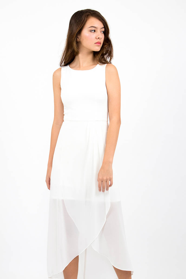 Giselle Chiffon Overlap Midi Dress - White