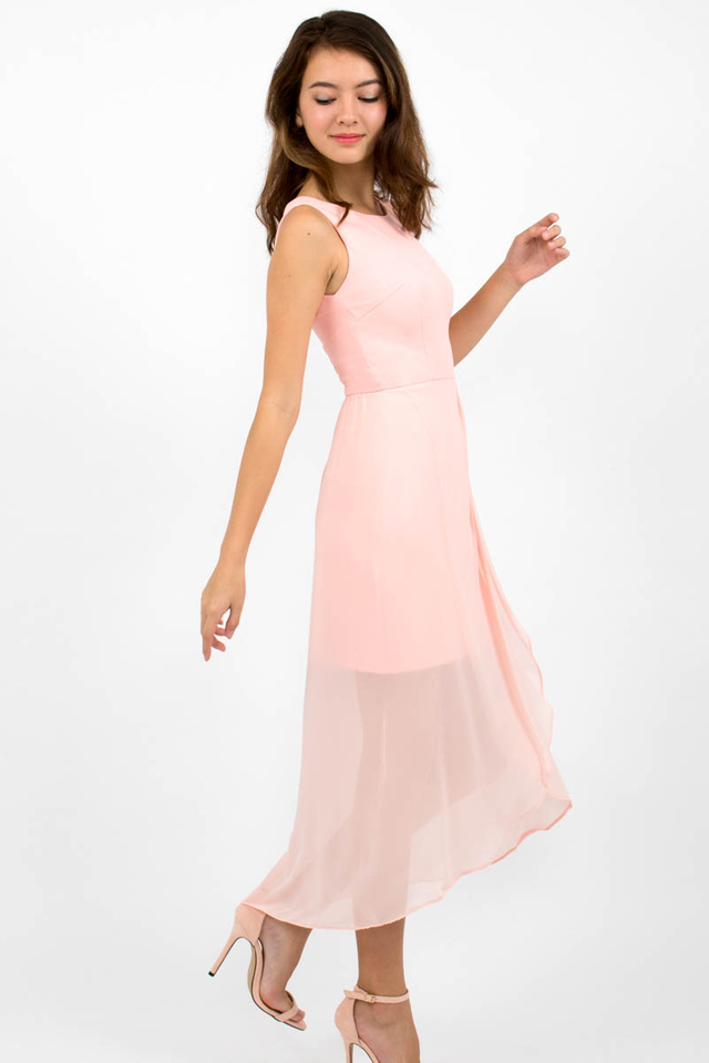 Giselle Chiffon Overlap Midi Dress - Blush Pink