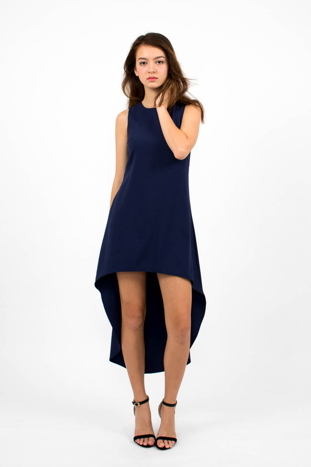 Miuccia Assymmetrical Runway Dress - Navy Blue