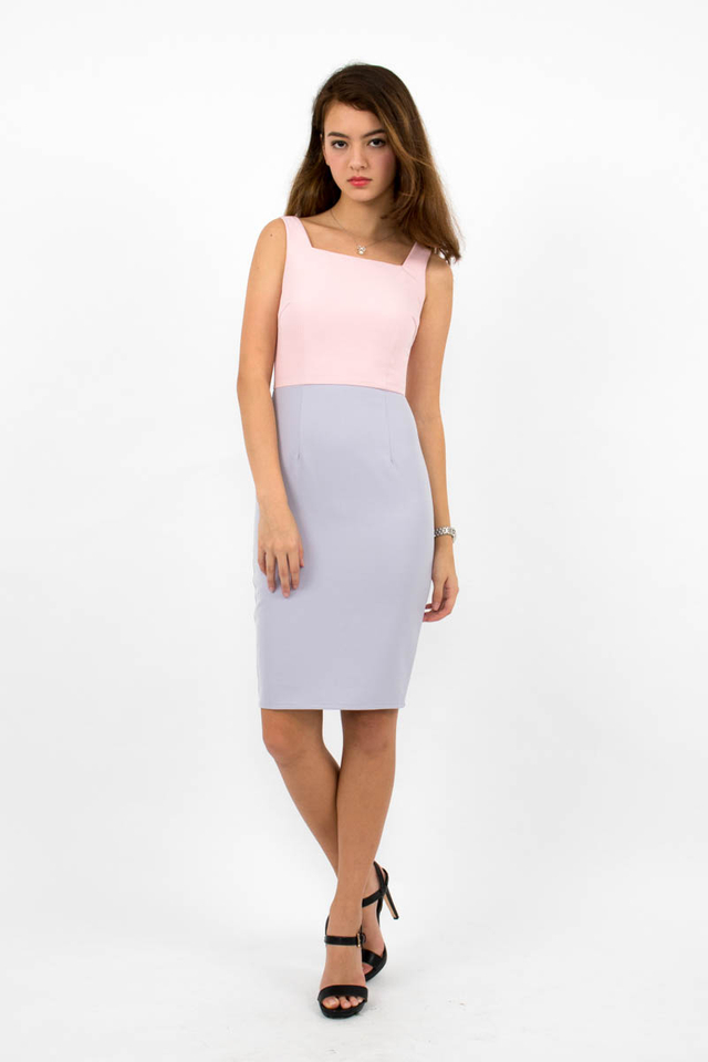 Constance Colour Block Dress - Pink/Lilac Grey