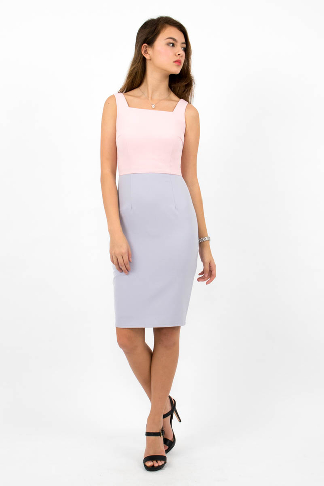 Constance Colour Block Dress - Pink/Lilac Grey