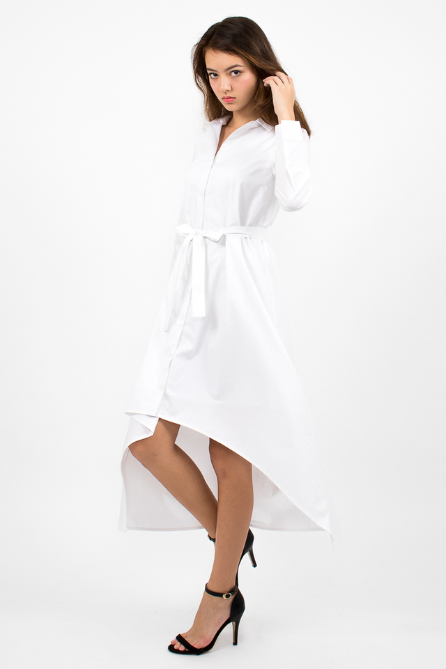 Esmeralda High-Lo Shirt Dress - White