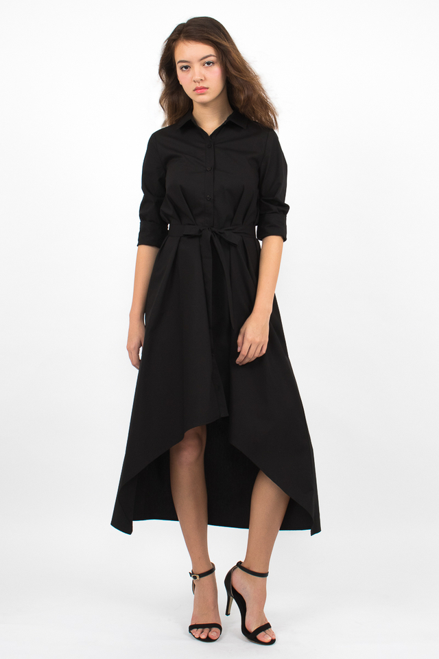Esmeralda High-Lo Shirt Dress - Black