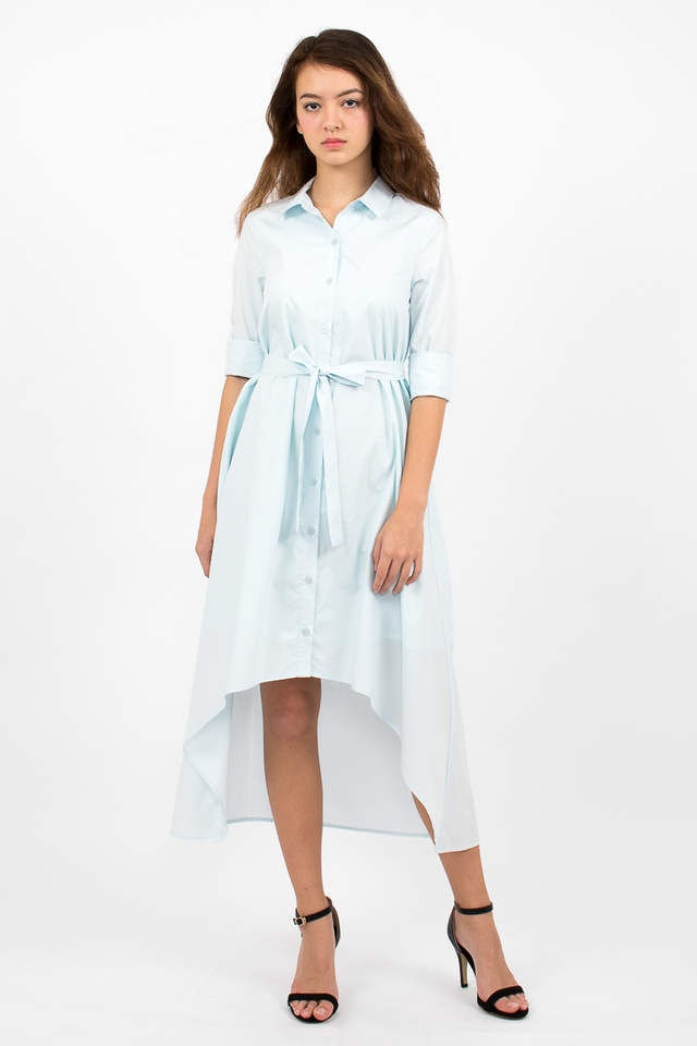 Esmeralda High-Lo Shirt Dress - Cyan