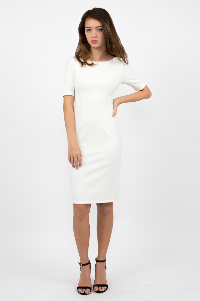 Izabel Scoop Back Zipper Midi Dress - White