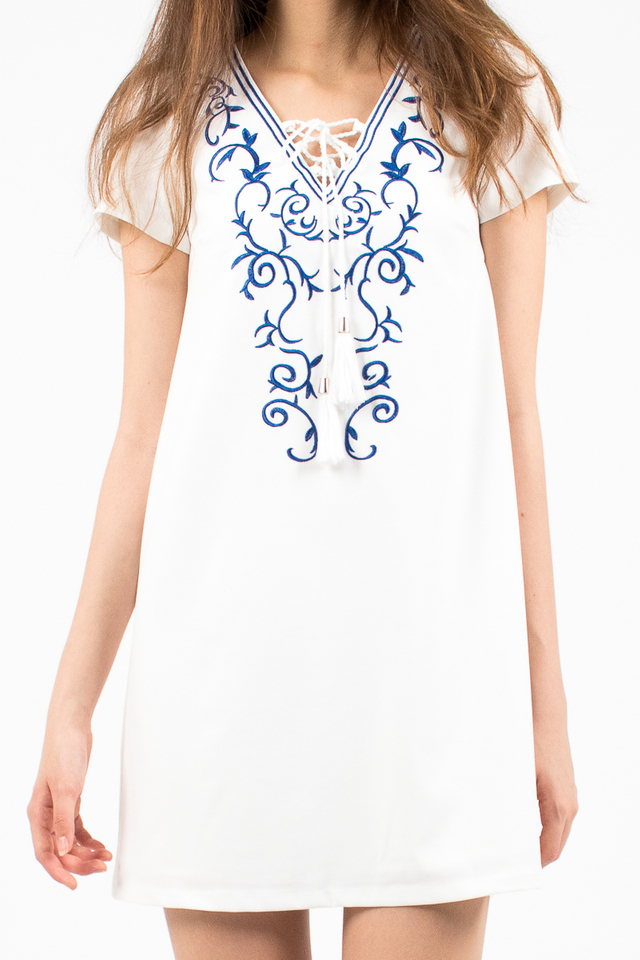 Hannah Embroidery Tee Dress - White